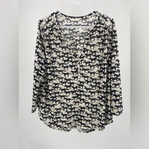H&M‎ horse print 3/4 sleeve top, natural white and black.